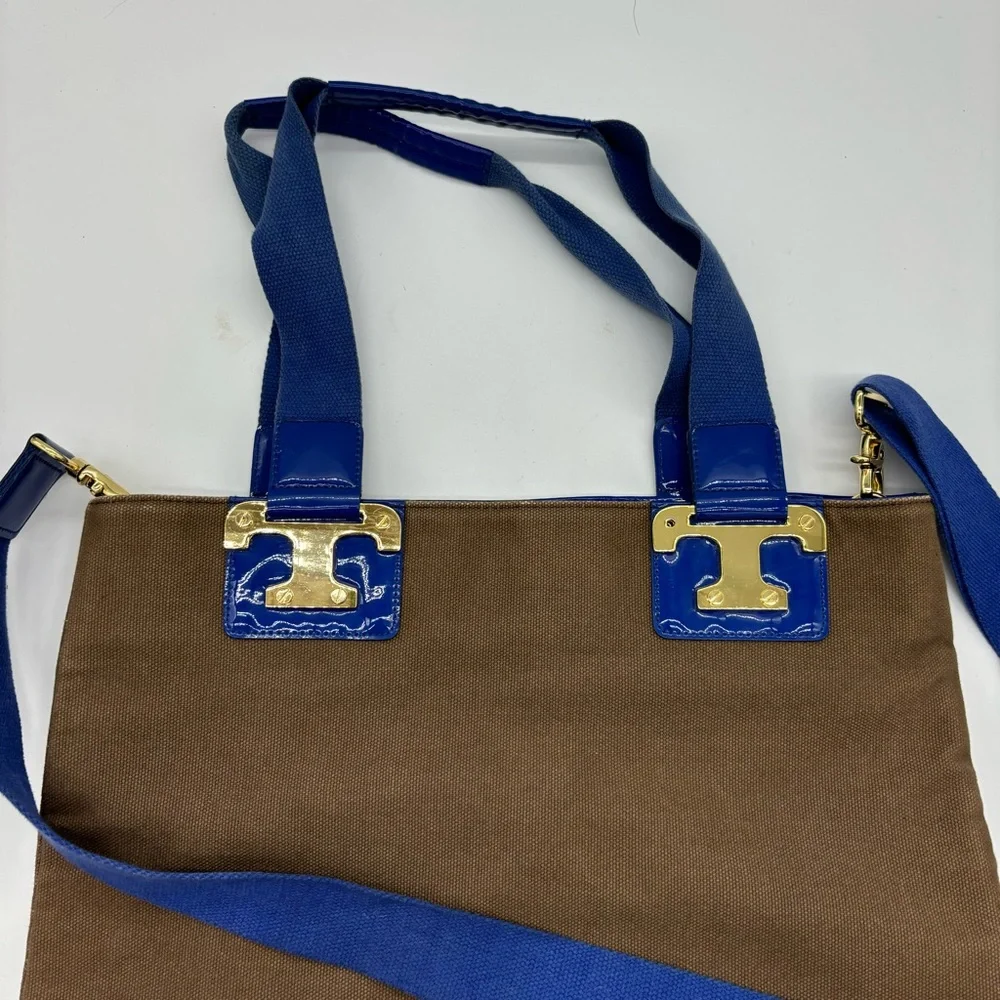 Tory Burch Patent Leather and Canvas Tote